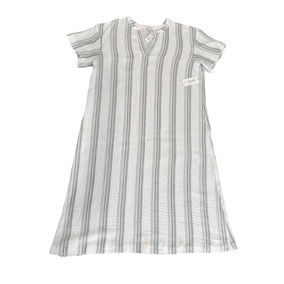 Haven White Gray Maxi Dress Muumuu Short Sleeve Cotton Gauze Striped Loungewear - Picture 3 of 16